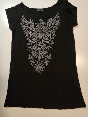 Vintage Wet Seal Black Tee with Silver Anchor Graphic - Gold Glitter
